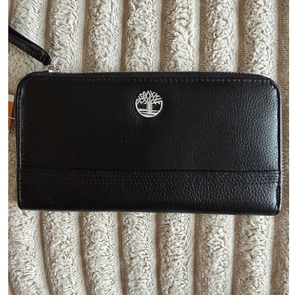 Timberland Womens Black Leather Zip‎ Around RFID Wristlet Wallet DW0101/08